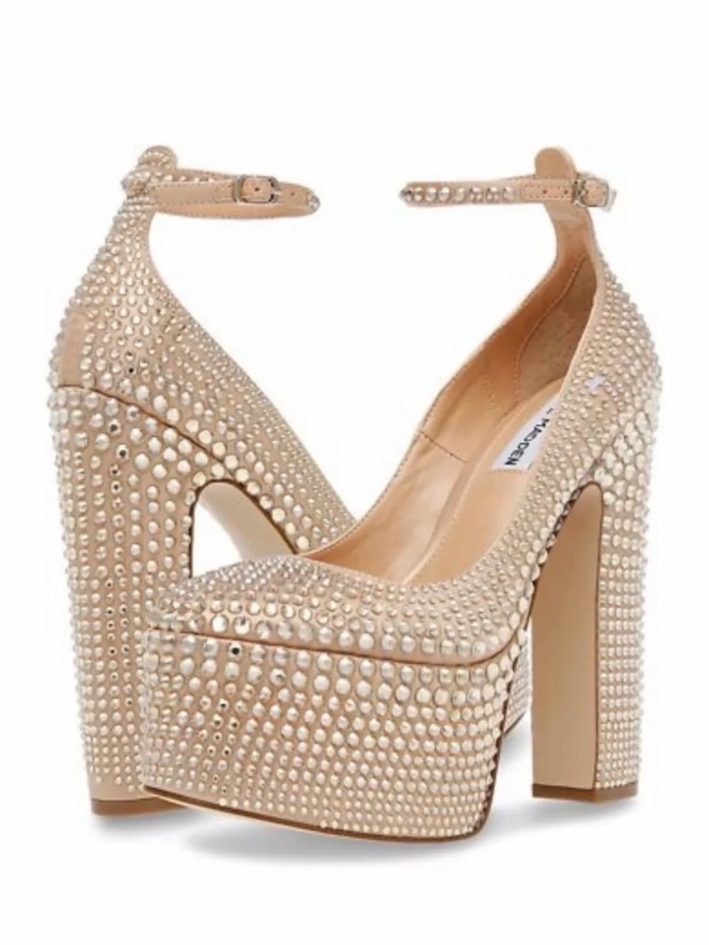 Steve Madden Nude Crystal-Embellished Platform Ankle-Strap Pumps with clutch set